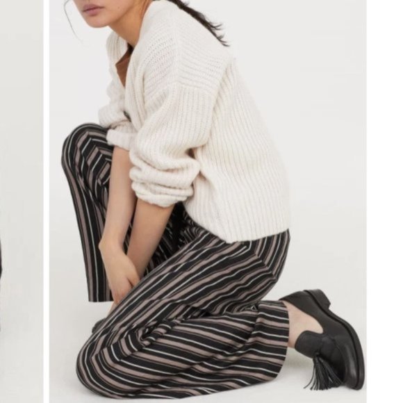 H&M Striped Wide-Leg Pants with Rope-look Belt - Picture 6 of 8